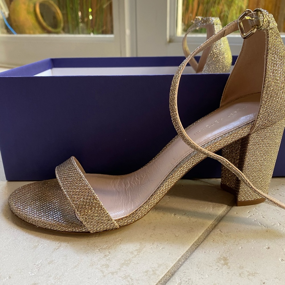 Stuart Weiztman Barely Nude Sparkle Heels - image 3